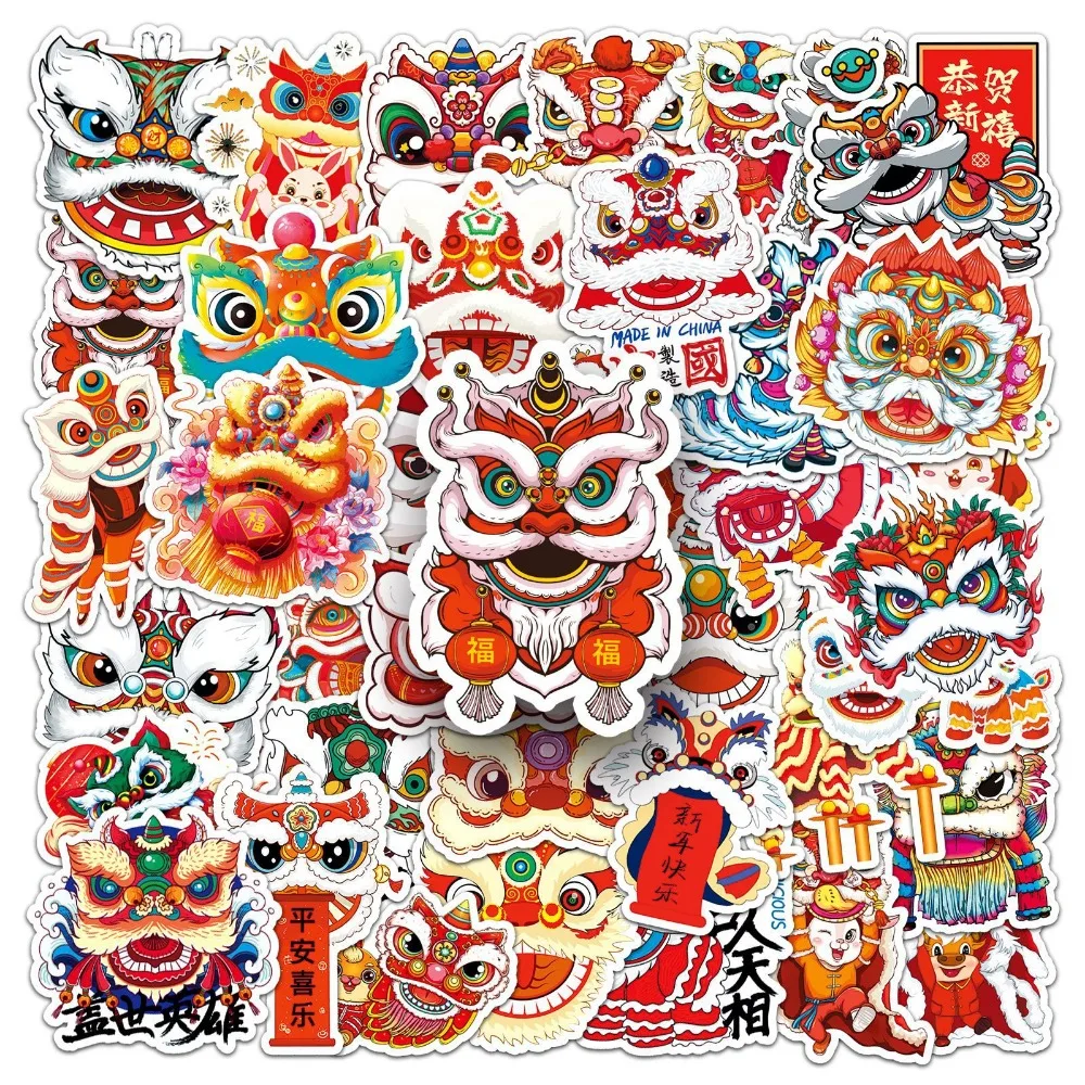 Chinese Style Cute Lion Dance Stickers