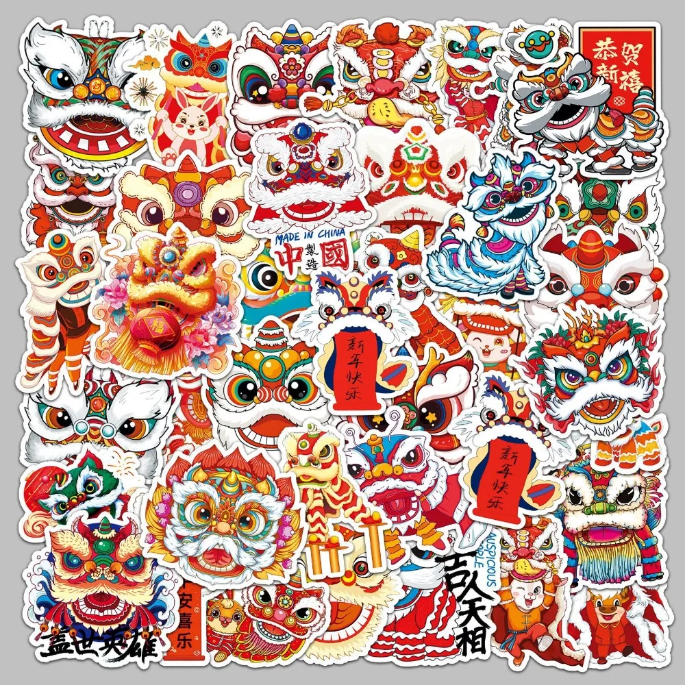 Chinese Style Cute Lion Dance Stickers