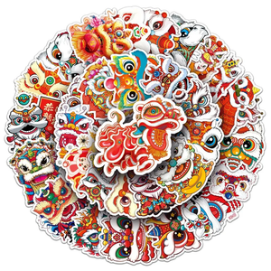 Chinese Style Cute Lion Dance Stickers