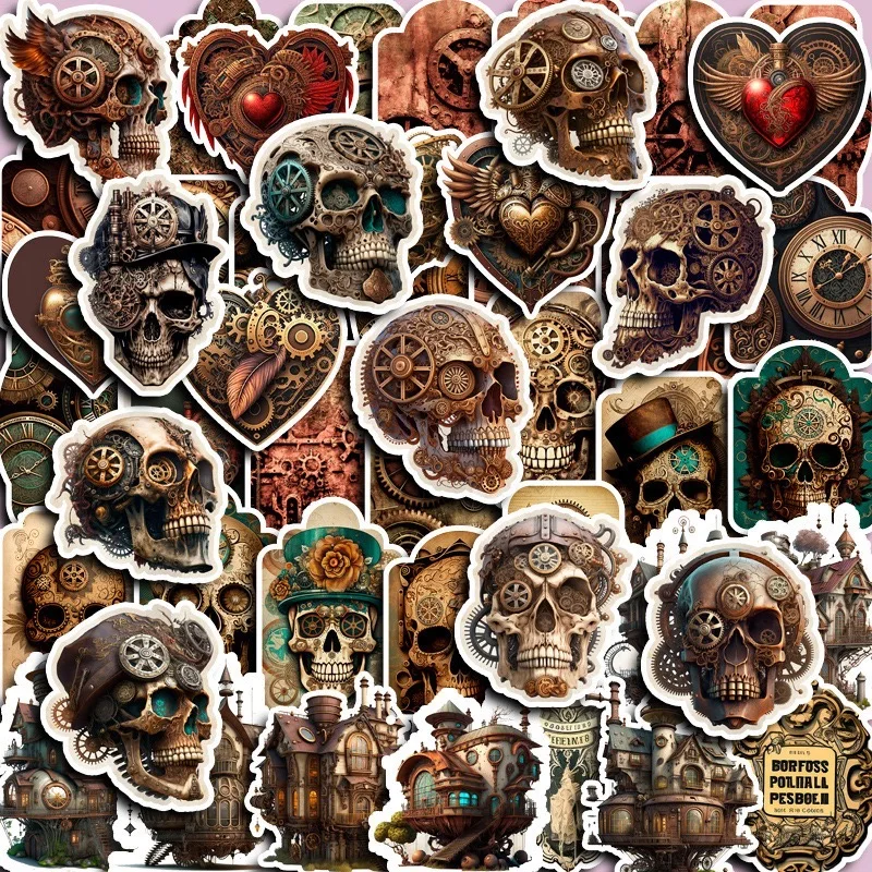 Steampunk Metal Skull Stickers