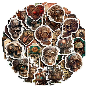 Steampunk Metal Skull Stickers