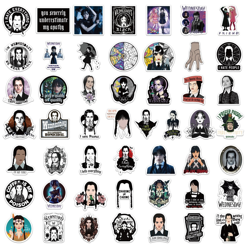 Wednesday Addams Horror TV Show Stickers