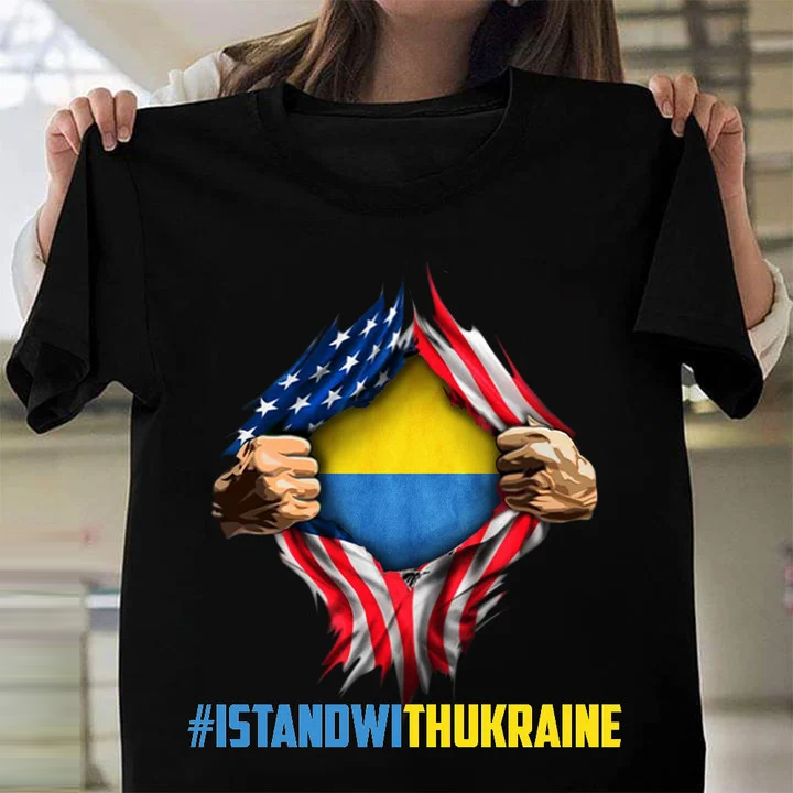 Support Ukraine Shirt American Flag Inside Ukrainian Flag I Stand With Ukraine Tshirt