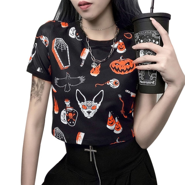 Halloween Women's Raglan Cropped T-shirt