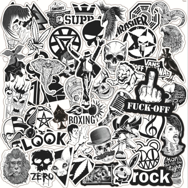 Black and White Rock Graffiti Stickers