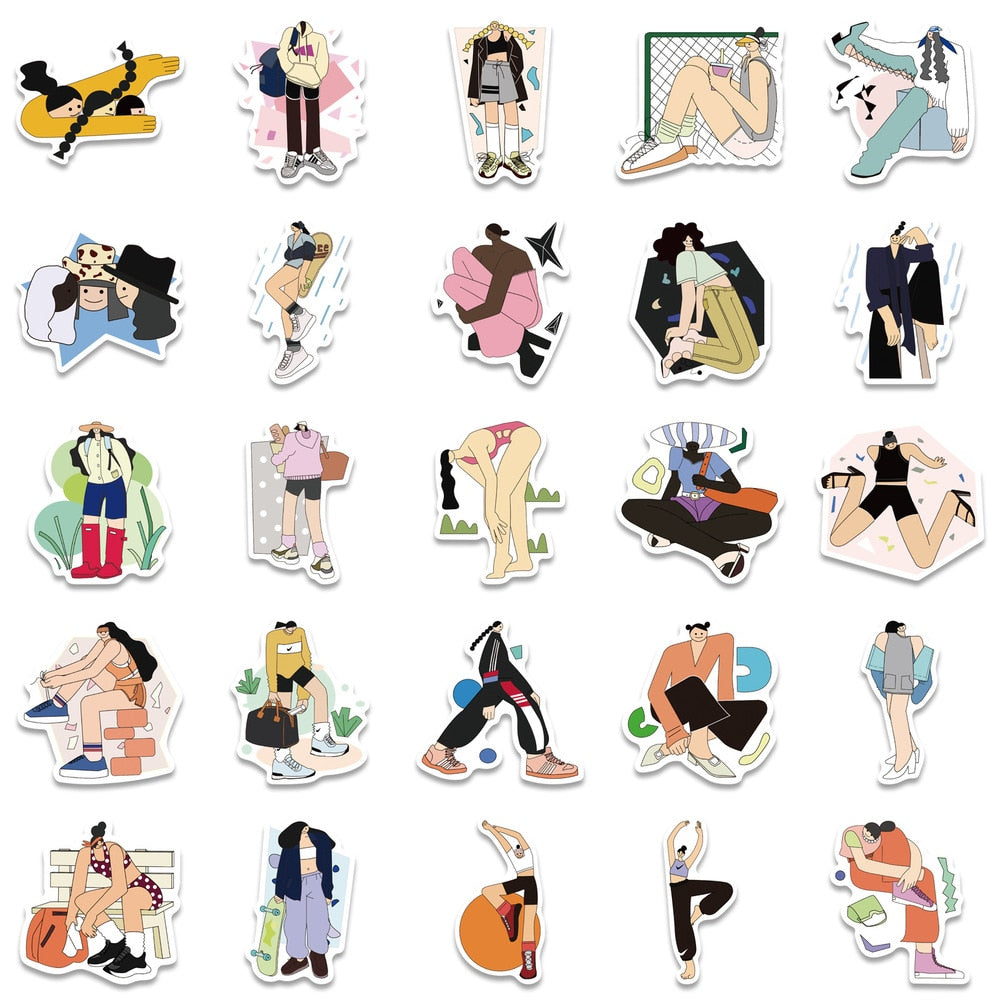 Illustration Flat Style Girl Stickers