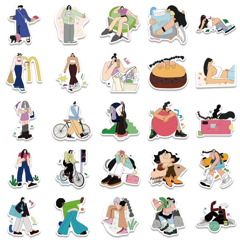 Illustration Flat Style Girl Stickers