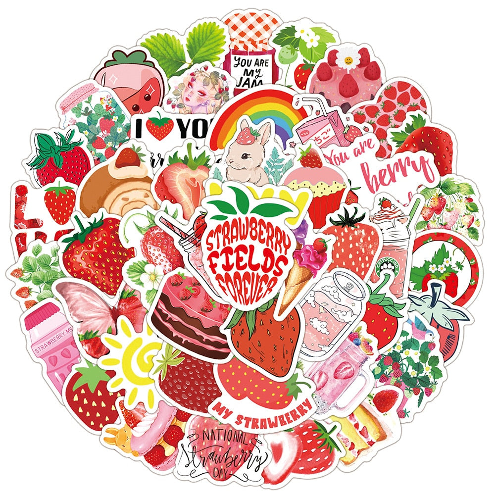 Strawberry Dessert Girly Heart Stickers