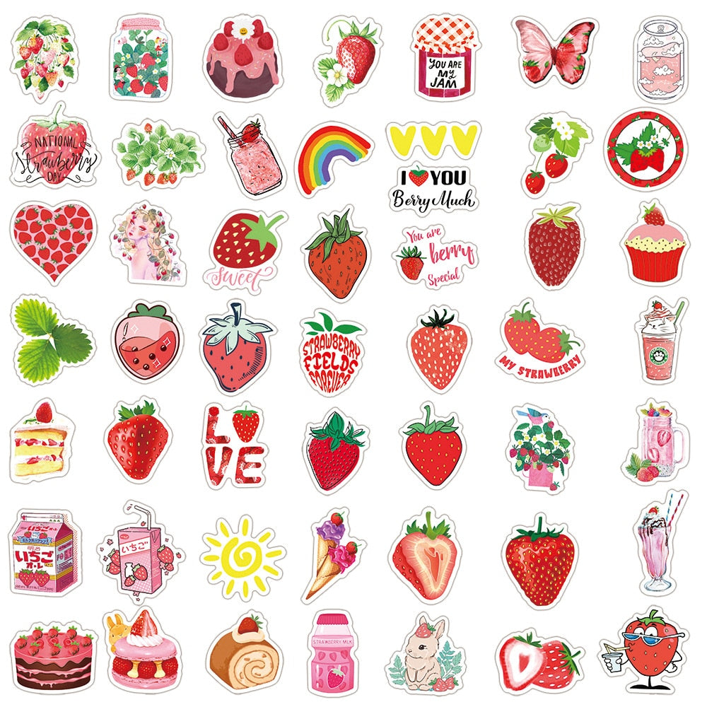 Strawberry Dessert Girly Heart Stickers