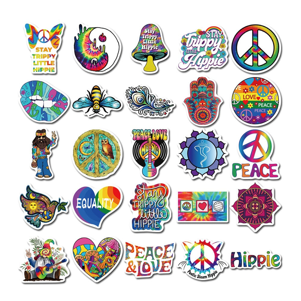 Love Hippie Peace Signs Stickers