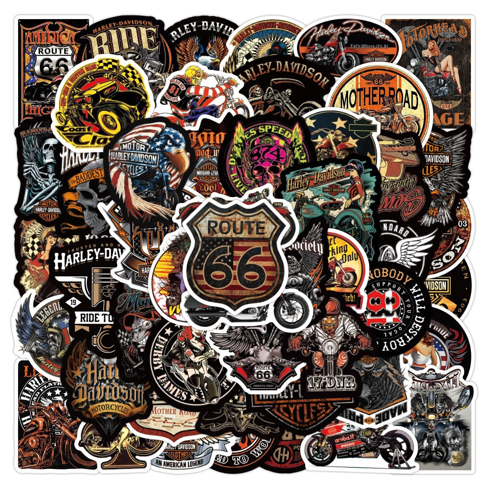 Retro Motorcycle Theme Graffiti Stickers