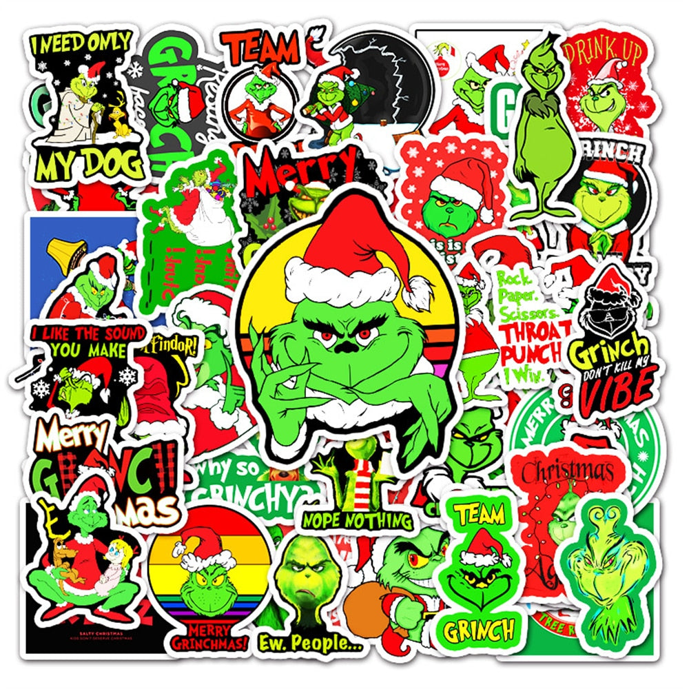 Animation Green Fur Monster Grinch Stickers