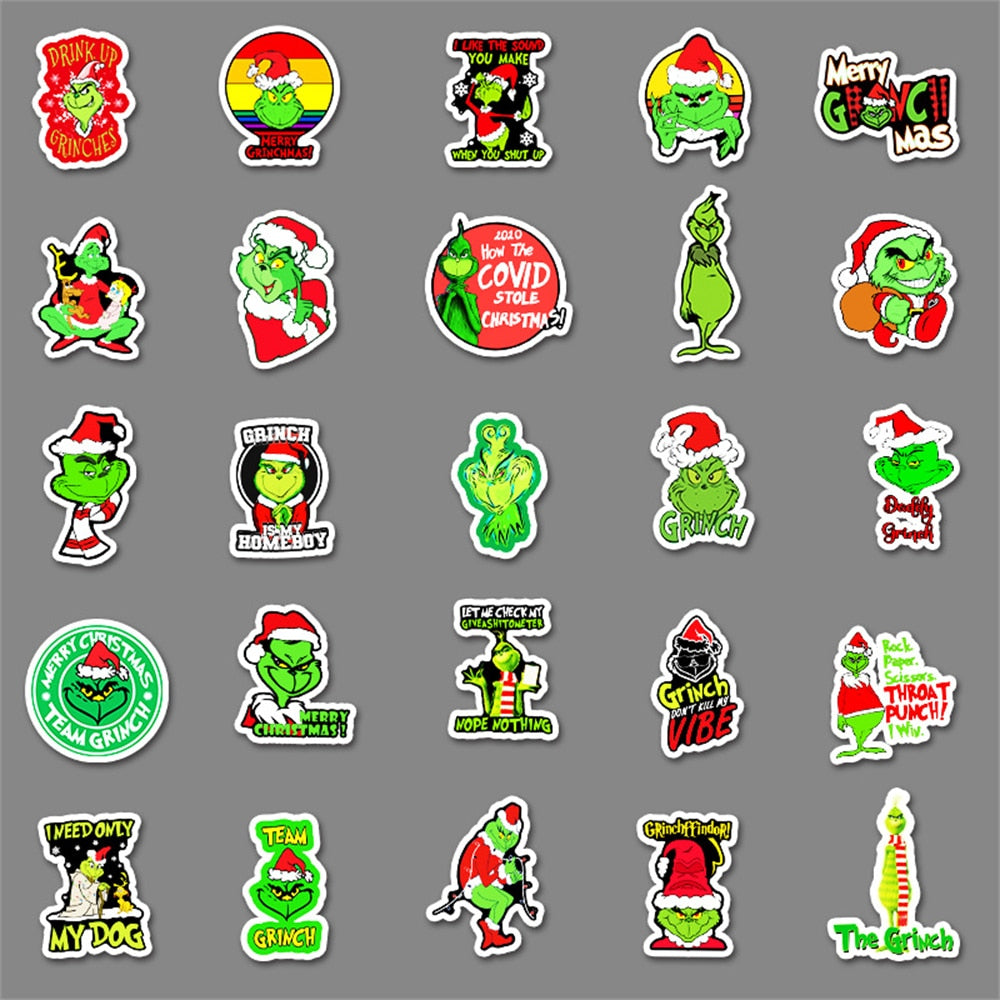 Animation Green Fur Monster Grinch Stickers