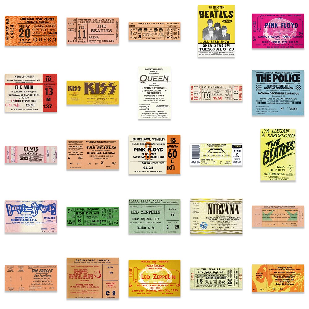 Retro Rock Band Tickets Stickers